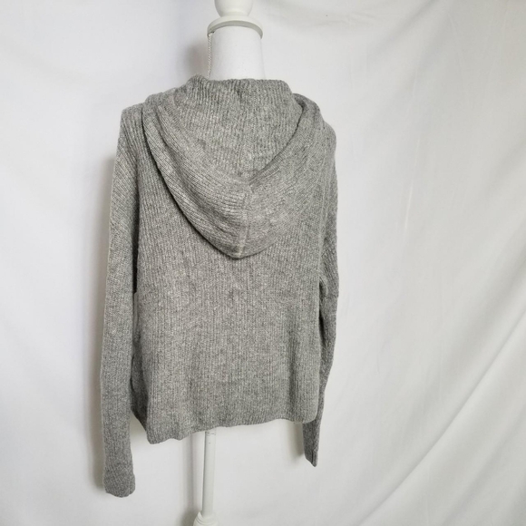 Banana Republic Women's Alpaca Blend Ribbed Heather Grey Hoodie Sweater - Picture 3 of 6